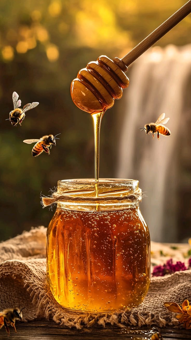 Honey jar with honey dipper